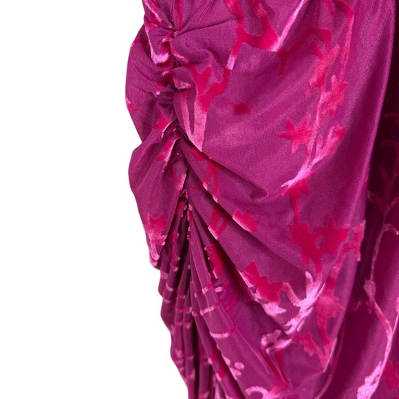 Anthropologie HUTCH One Shoulder Ruched Velvet Flocked Midi Dress Pink Size L - Picture 10 of 14